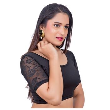 Black Short Net Sleeves Lycra Princess Cut Stretchable blouse 2
