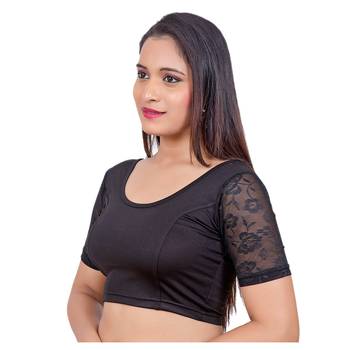 Black Short Net Sleeves Lycra Princess Cut Stretchable blouse 3