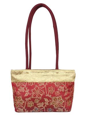 Florid  Maroon & Beige Art Silk Jacquard Shoulder Bag 1