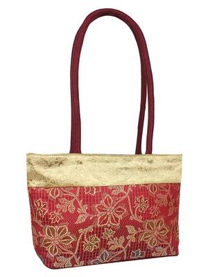 Florid  Maroon & Beige Art Silk Jacquard Shoulder Bag 2