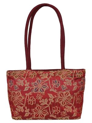 Florid  Maroon & Beige Art Silk Jacquard Shoulder Bag 3