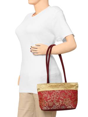 Florid  Maroon & Beige Art Silk Jacquard Shoulder Bag 6