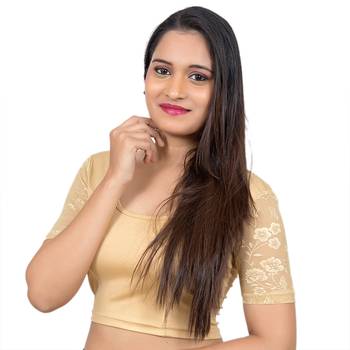 Gold Short Net Sleeves Lycra Princess Cut Stretchable blouse 1