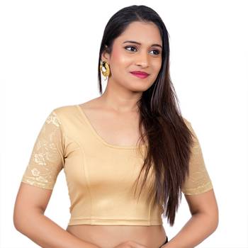 Gold Short Net Sleeves Lycra Princess Cut Stretchable blouse 2
