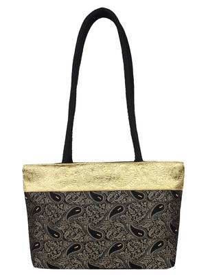 Ambi Black & Beige Art Silk Jacquard Shoulder Bag 1