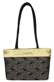 Ambi Black & Beige Art Silk Jacquard Shoulder Bag
