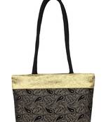 Ambi Black & Beige Art Silk Jacquard Shoulder Bag