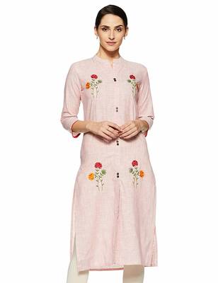 Light-pink embroidered cotton party-wear-kurtis 1
