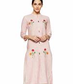 Light-pink embroidered cotton party-wear-kurtis