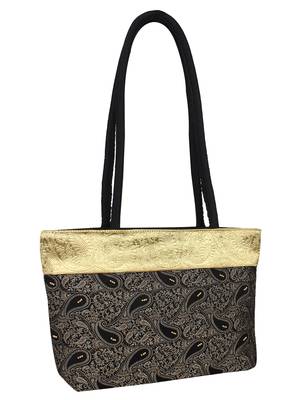 Ambi Black & Beige Art Silk Jacquard Shoulder Bag 2