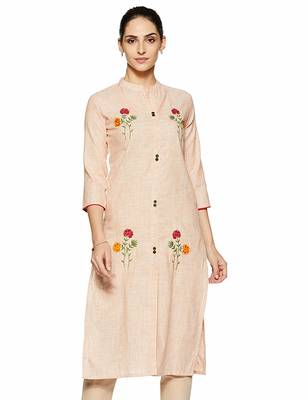 Light-orange embroidered cotton party-wear-kurtis 1
