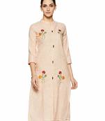 Light-orange embroidered cotton party-wear-kurtis