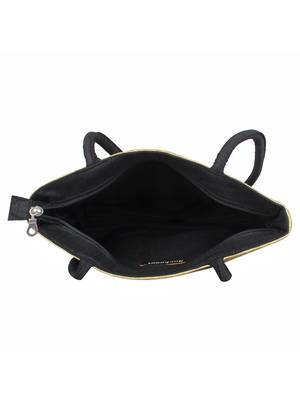 Ambi Black & Beige Art Silk Jacquard Shoulder Bag 5