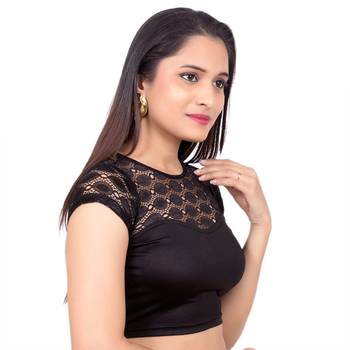 Lycra Black Cap Net Sleeves Princess Cut Stretchable blouse 2