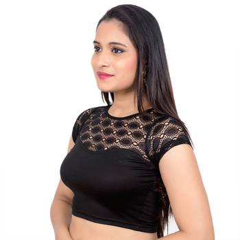 Lycra Black Cap Net Sleeves Princess Cut Stretchable blouse 3