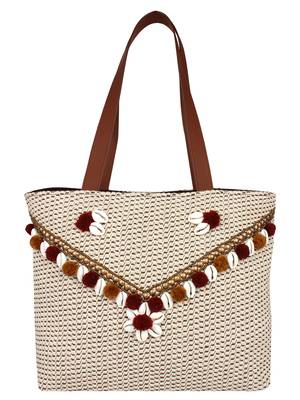 Seashell Beige Canvas Jacquard Handbag 1