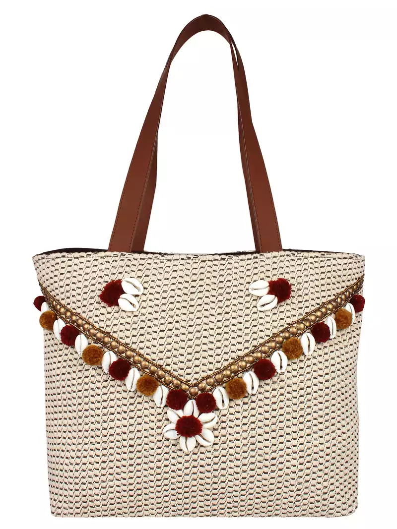 Seashell Beige Canvas Jacquard Handbag