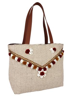 Seashell Beige Canvas Jacquard Handbag 2