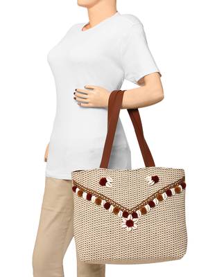 Seashell Beige Canvas Jacquard Handbag 6