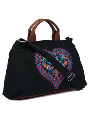 Weekender Printed Black Canvas Handbag 2