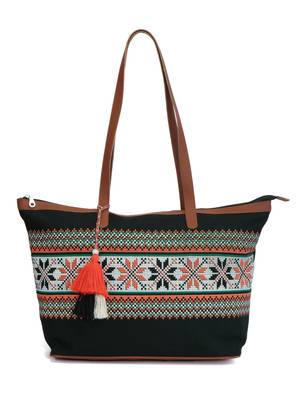 Hoist Geometrical Print Black Canvas Handbag 1