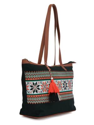 Hoist Geometrical Print Black Canvas Handbag 2