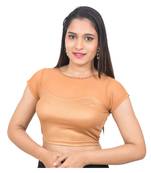 Copper Lycra High Neck Short Net Sleeves Stretchable Readymade Saree Blouse