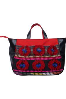 Wolly Red and Black Jacquard Tote Bag