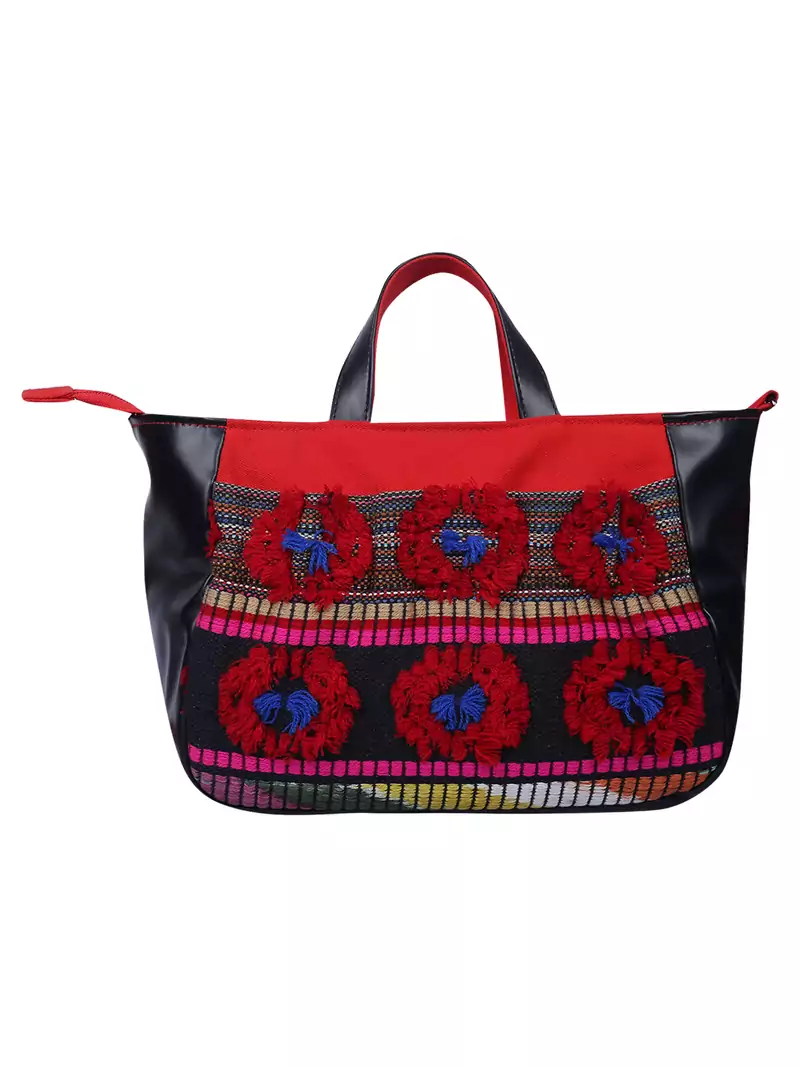 Wolly Red and Black Jacquard Tote Bag