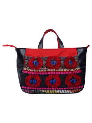 Wolly Red and Black Jacquard Tote Bag 1