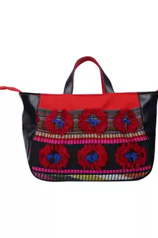 Wolly Red and Black Jacquard Tote Bag