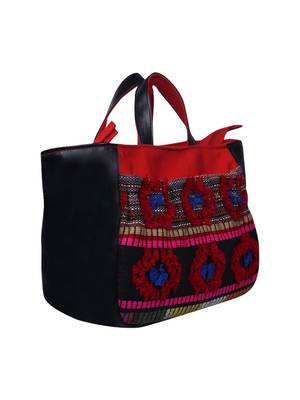 Wolly Red and Black Jacquard Tote Bag 2