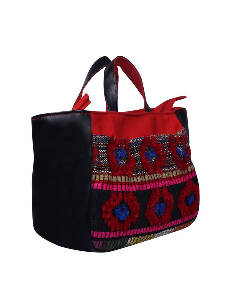 Wolly Red and Black Jacquard Tote Bag