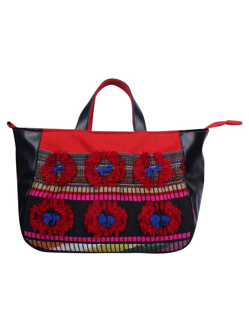 Wolly Red and Black Jacquard Tote Bag