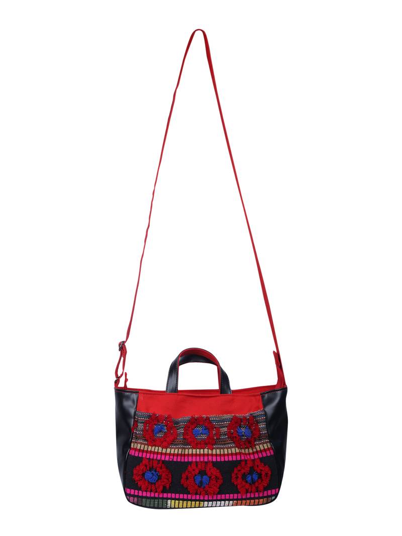 Wolly Red and Black Jacquard Tote Bag