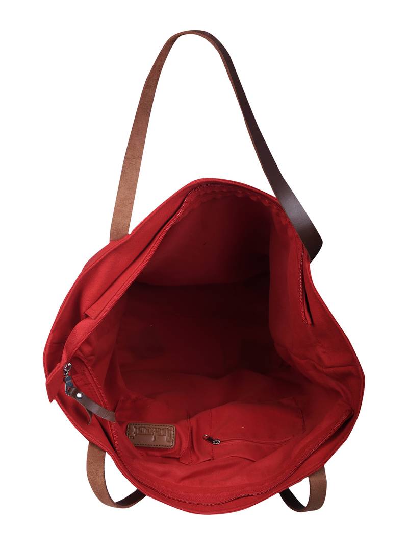 carryall red canvas tote bag