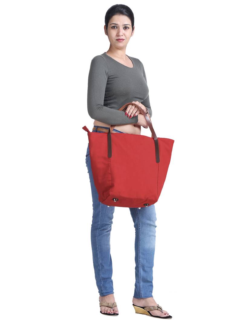 carryall red canvas tote bag