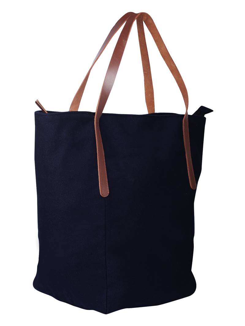 carryall navy blue canvas tote bag