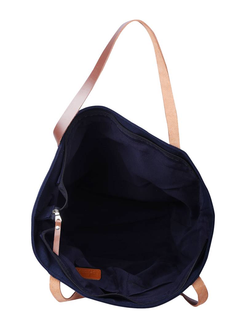 carryall navy blue canvas tote bag