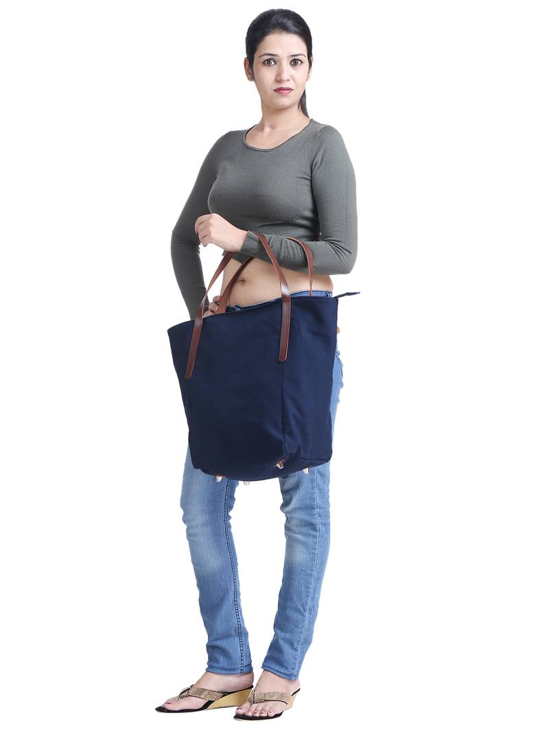 carryall navy blue canvas tote bag