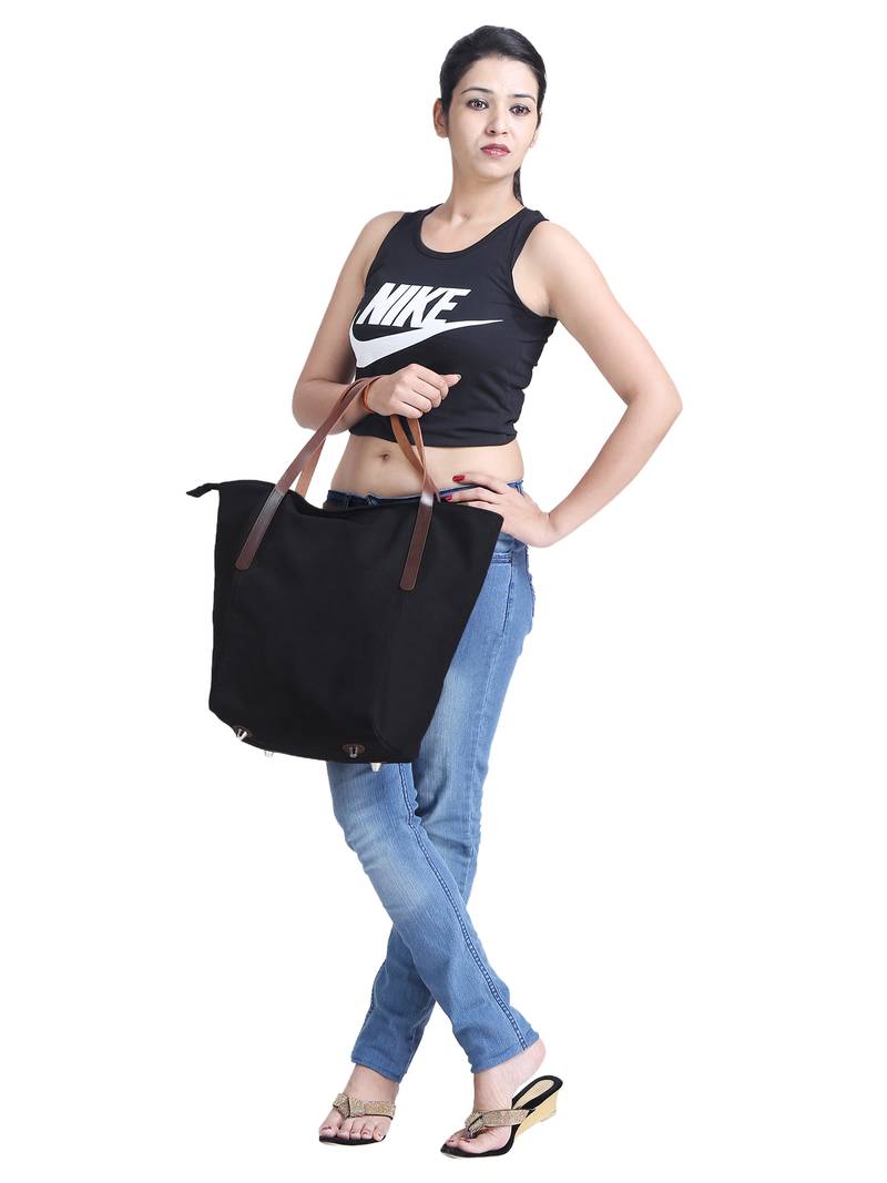 carryall black canvas tote bag