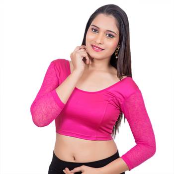 Pink 3/4 Net Sleeves Lycra Princess Cut Stretchable blouse 1