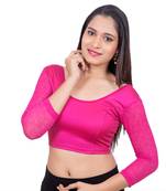 Pink 3/4 Net Sleeves Lycra Princess Cut Stretchable blouse