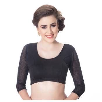 Black 3/4 Net Sleeves Lycra Princess Cut Stretchable blouse 1