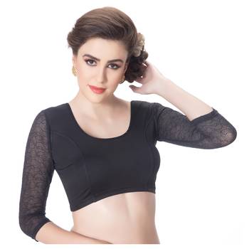 Black 3/4 Net Sleeves Lycra Princess Cut Stretchable blouse 2