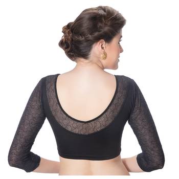 Black 3/4 Net Sleeves Lycra Princess Cut Stretchable blouse 3