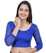 Royal blue 3/4 Net Sleeves Lycra Princess Cut Stretchable blouse