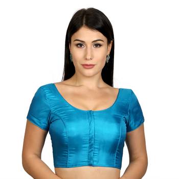 Banglori Silk Sky blue Plain Short Sleeves Princess Cut Padded blouse 1