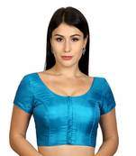 Banglori Silk Sky blue Plain Short Sleeves Princess Cut Padded blouse
