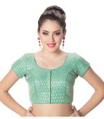 Brocade Green Short Sleeves Princess Cut Padded blouse